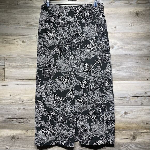 J Jill Wearever Midi Skirt Smooth Fit Black Gray Floral Size Small Stretchy - Picture 2 of 8